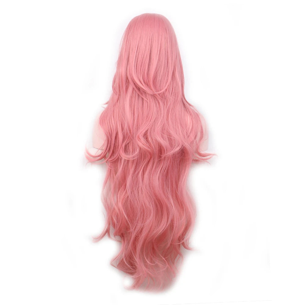 Synthetic Hair Wigs Cheap 100CM Long Pink Wig With Bangs Wavy Cosplay Wigs For Women Party Halloween Female Yellow Purple Black
