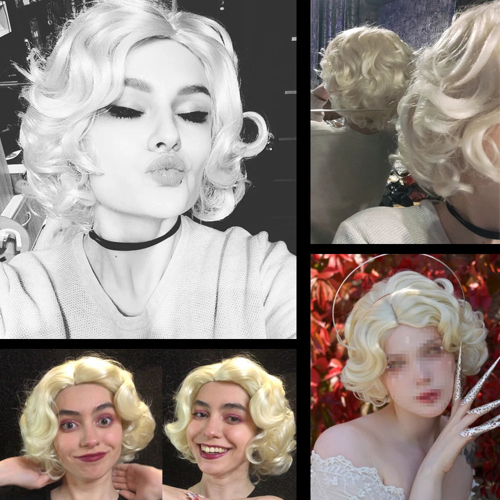 Cosplay Wigs Natural Wigs For Women Short Blonde Wave High Temperature Synthetic Fiber Daily Hair