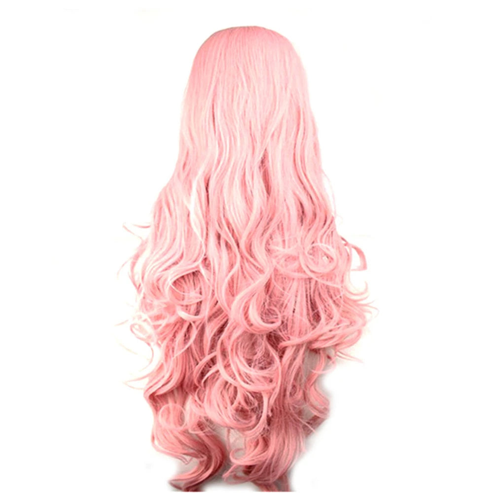 Synthetic Hair Wigs Cheap 100CM Long Pink Wig With Bangs Wavy Cosplay Wigs For Women Party Halloween Female Yellow Purple Black