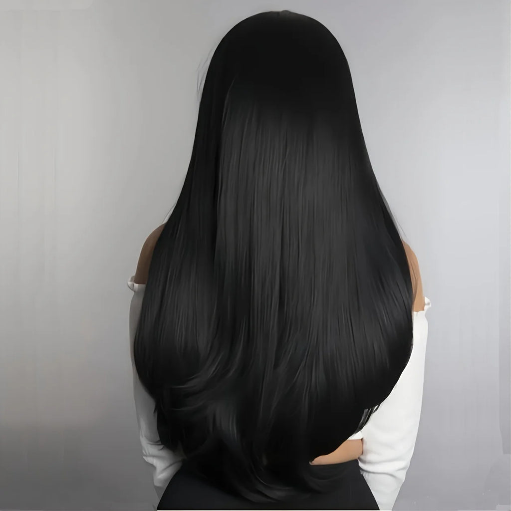 Women's Wig Black Long Straight Wigs for Women/Girls/Afro Natural Synthetic Hair Middle Part Non-Lace Wig Party/Costume Dark Bro