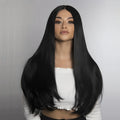 Women's Wig Black Long Straight Wigs for Women/Girls/Afro Natural Synthetic Hair Middle Part Non-Lace Wig Party/Costume Dark Bro