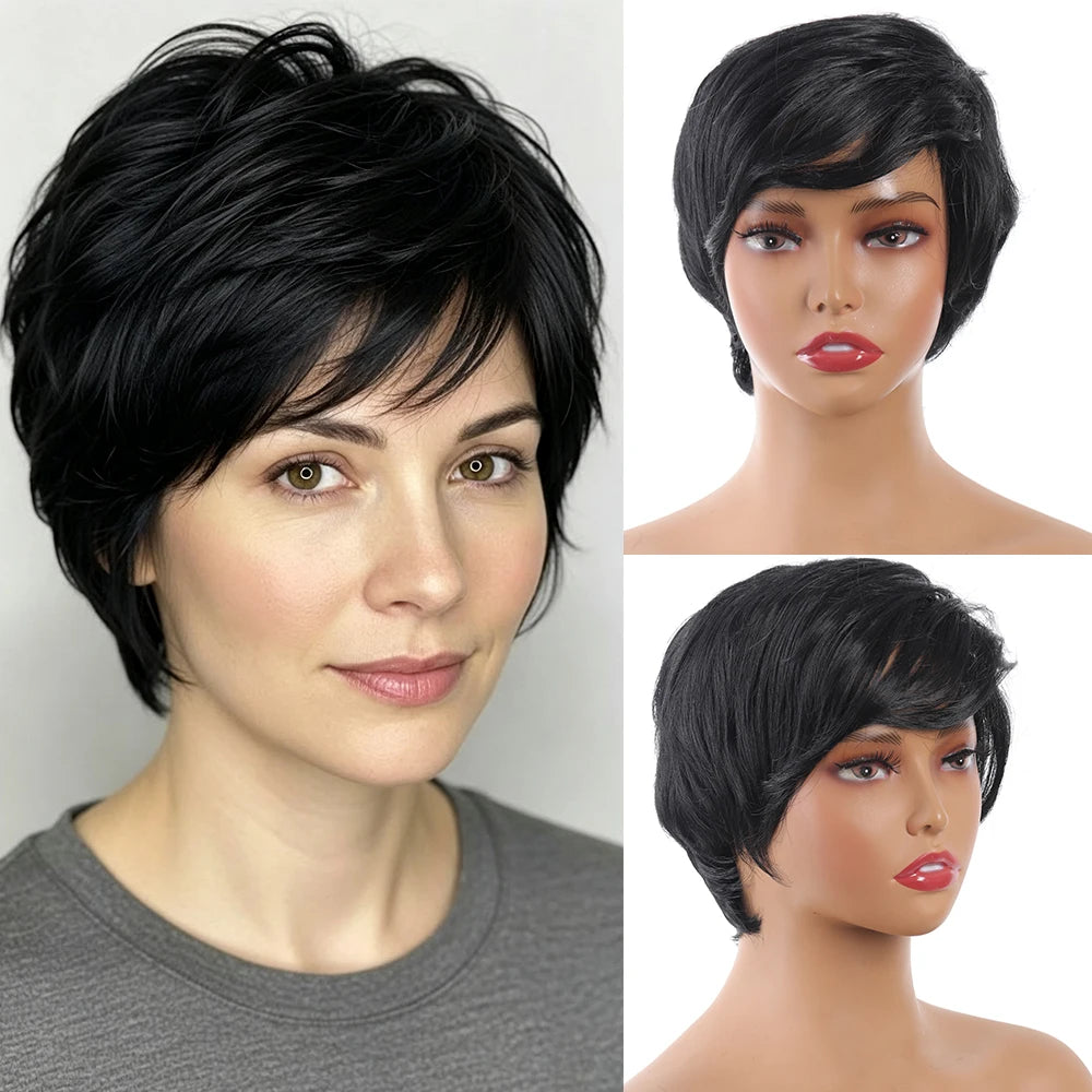 8 Inch Synthetic Black Wigs For Women Wig Natural Looking Heat Resistant Fiber Hair Daily Christmas Wedding Party Halloween