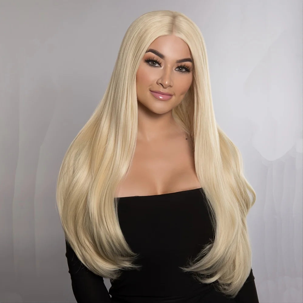 Women's Wig Black Long Straight Wigs for Women/Girls/Afro Natural Synthetic Hair Middle Part Non-Lace Wig Party/Costume Dark Bro