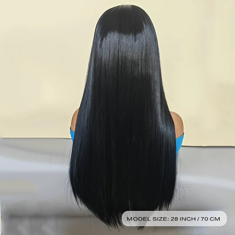 Women's Wig Black Long Straight Wigs for Women/Girls/Afro Natural Synthetic Hair Middle Part Non-Lace Wig Party/Costume Dark Bro