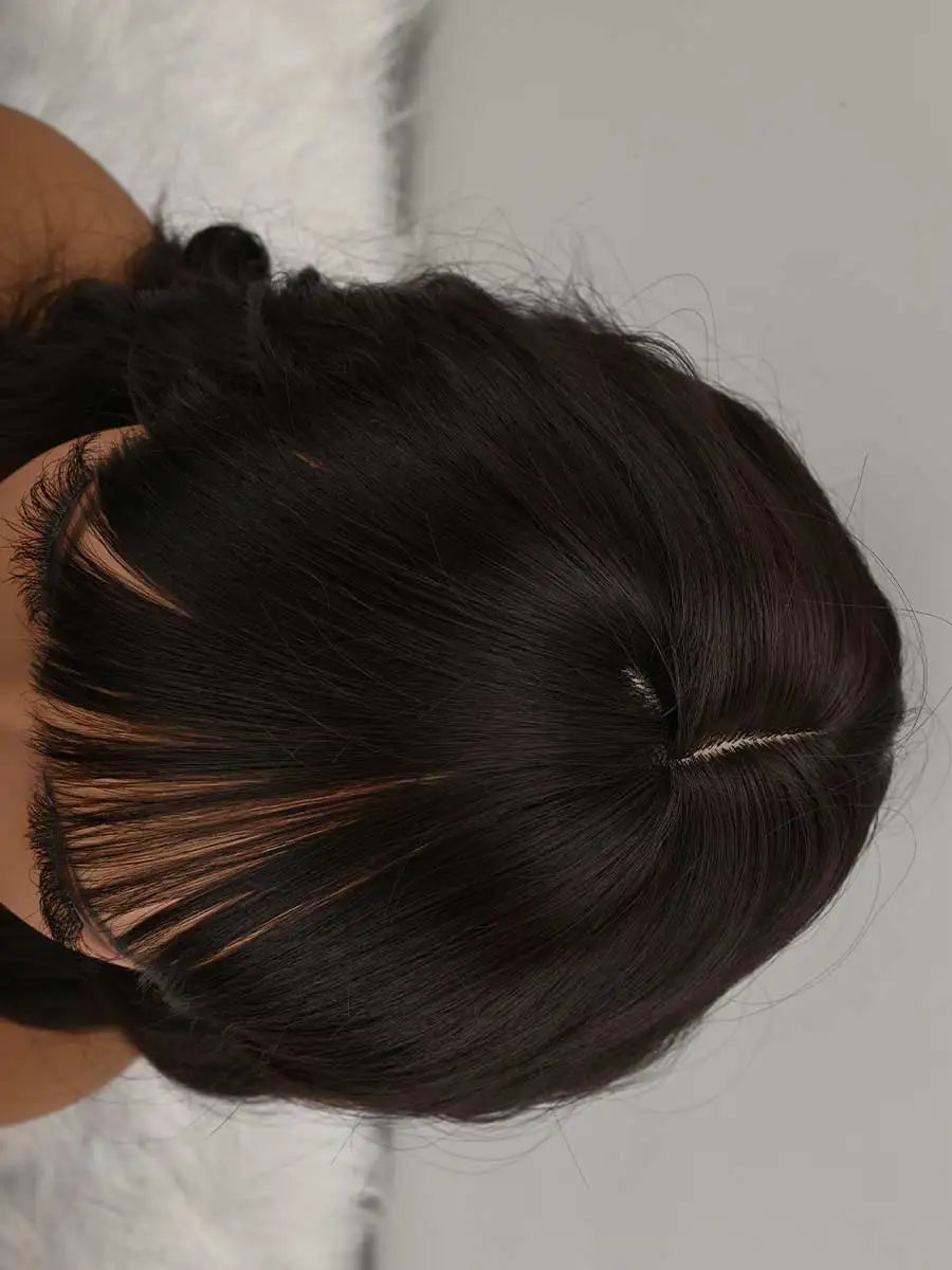 HAIR Natural Brown Synthetic Curly Wavy Bob Wig with Bangs for Women