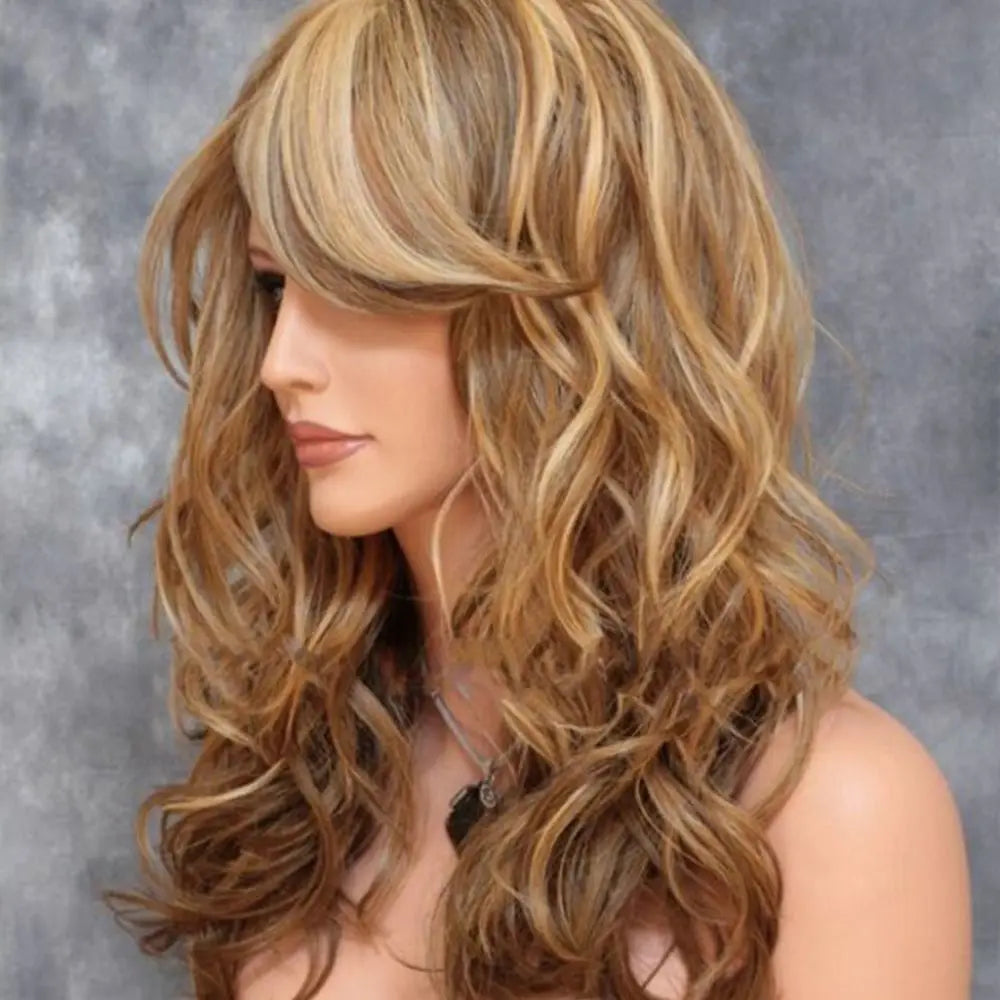 Ladies Blonde Long Curly Wigs Women Natural Wavy Synthetic Hair Cosplay Full Wig Fashion Party Supplies