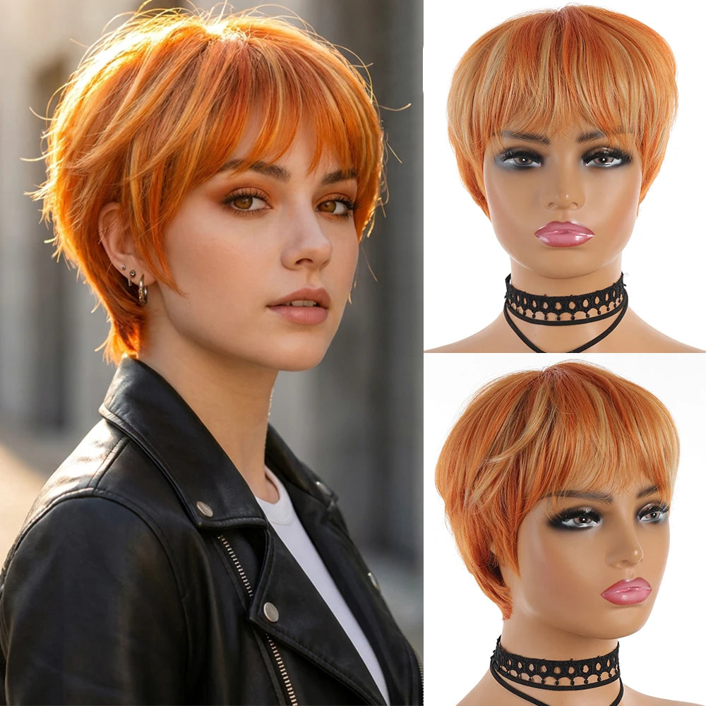 Short Synthetic Wigs With Bangs Short Pixie Cut Wig Cheap Hair Straight Wig Short Hair Wigs For Black Women