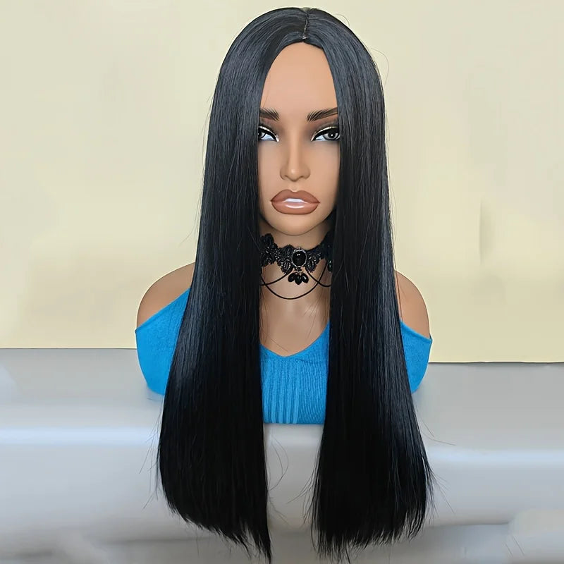 Women's Wig Black Long Straight Wigs for Women/Girls/Afro Natural Synthetic Hair Middle Part Non-Lace Wig Party/Costume Dark Bro