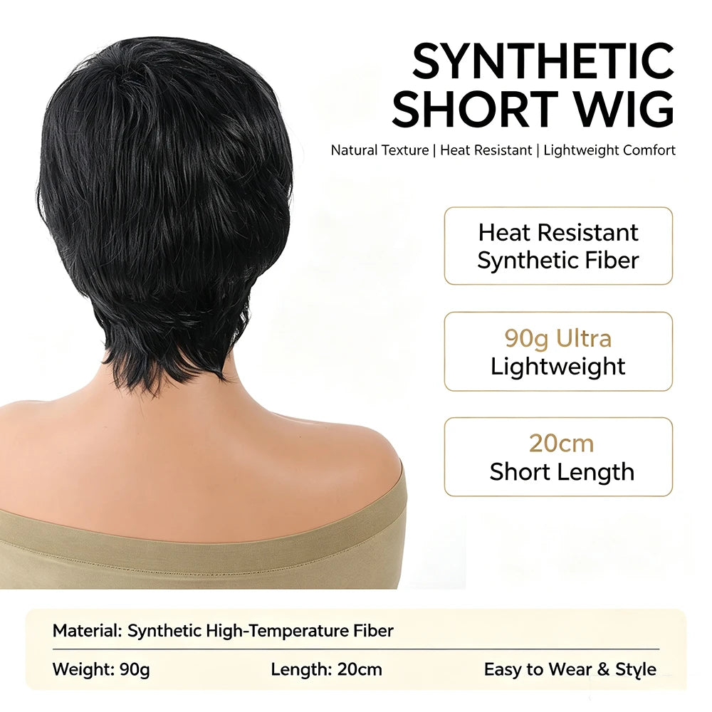 8 Inch Synthetic Black Wigs For Women Wig Natural Looking Heat Resistant Fiber Hair Daily Christmas Wedding Party Halloween